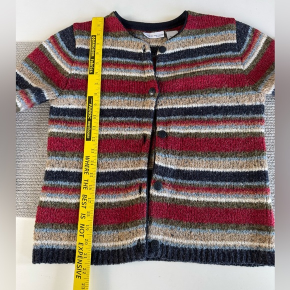Vintage Croft & Barrow Petites Navy Tan Red Striped Crewneck Cardigan Sweater S - Picture 6 of 8